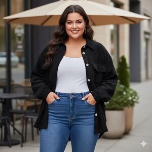 Velvet Heart‎ Corduroy Shirt Jacket Shacket Large Black Long Sleeve Button Front